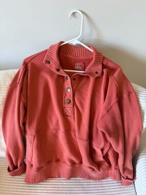 aerie Coral Snap-Front Crewneck Sweatshirt